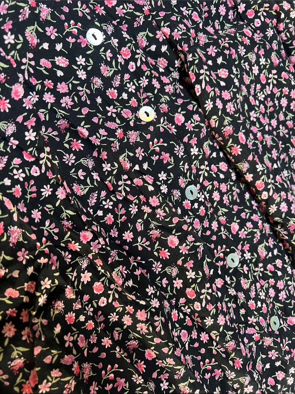 Robbie Bee Black Maxi/Midi Dress with Pink Floral Print Full Button Front - Picture 3 of 5